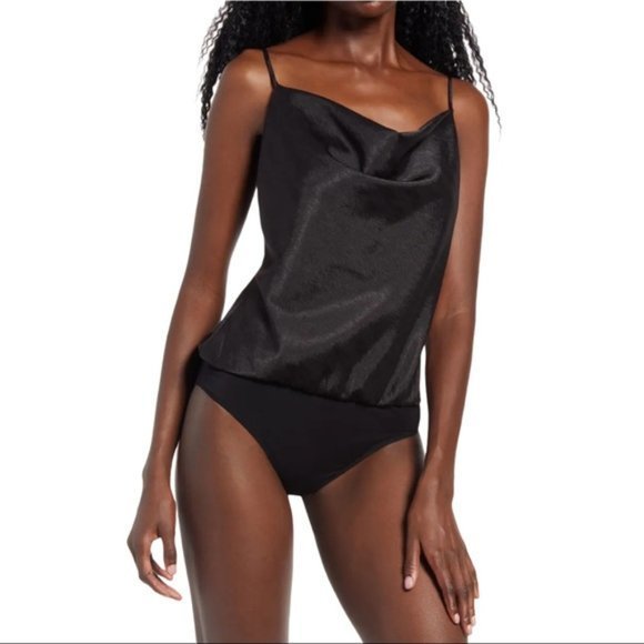 NWT WAYF Giselle Cowl Neck Jacquard Satin Bodysuit - Picture 2 of 4